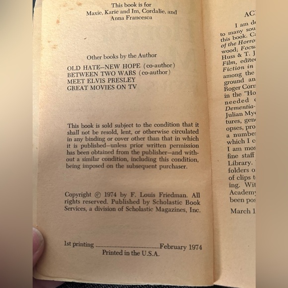 Great Horror Movies pb Favius Friedman 1st Print 1st ed 1974 Scholastic ID:78758 - Picture 4 of 4